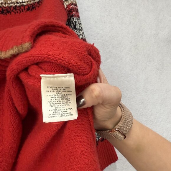 Moth by Anthropologie Sweater Womens XS Red Fair Isle Mock Neck Tunic Pullover - Picture 4 of 9